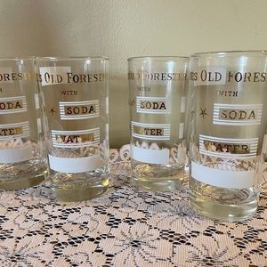 Vintage Old Forester Gold White Kentucky Whisky Bourbon Highball Bar Glasses